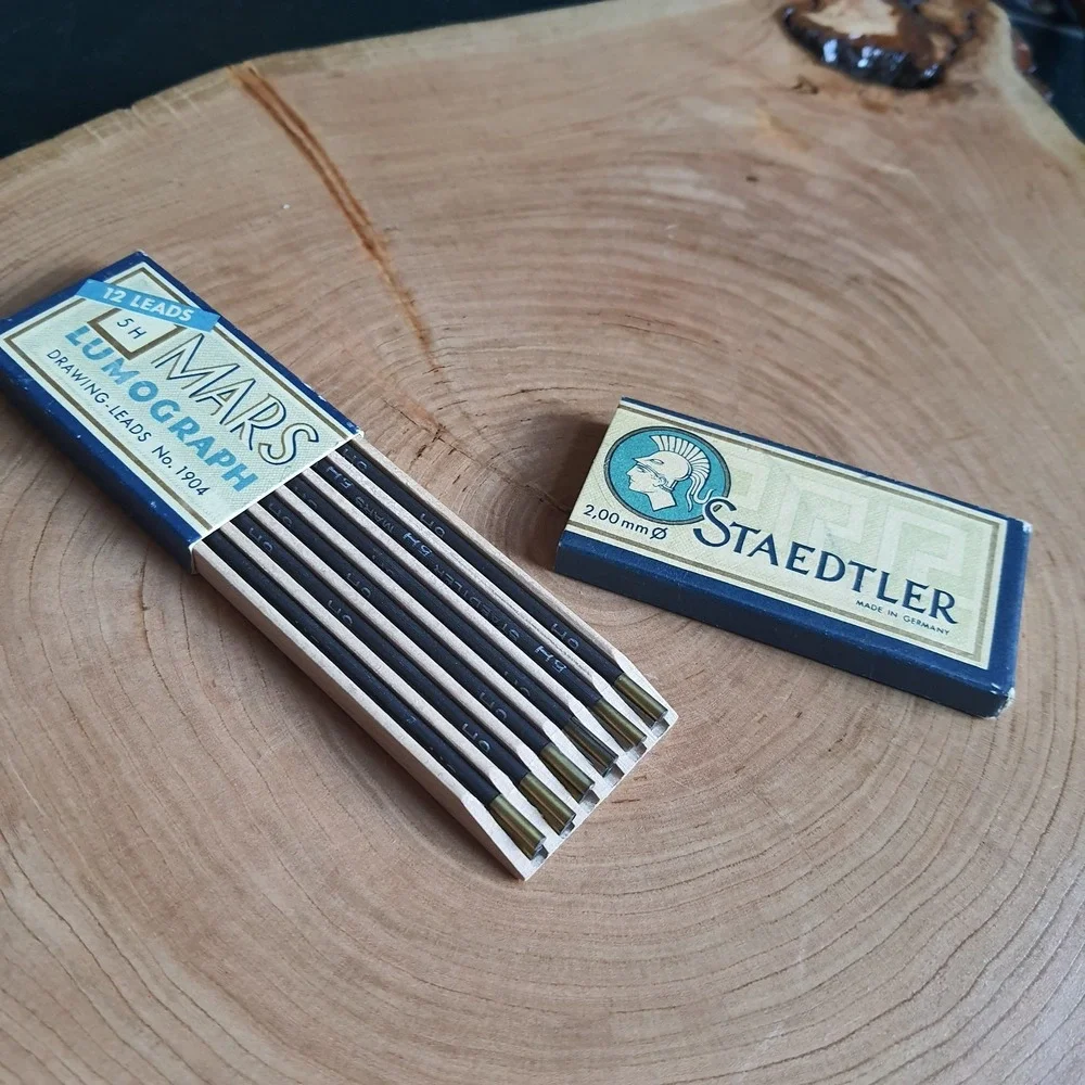 Vintage Mars Staedtler Lumograph Drawing Leads 2H in Wooden Box made in Germany